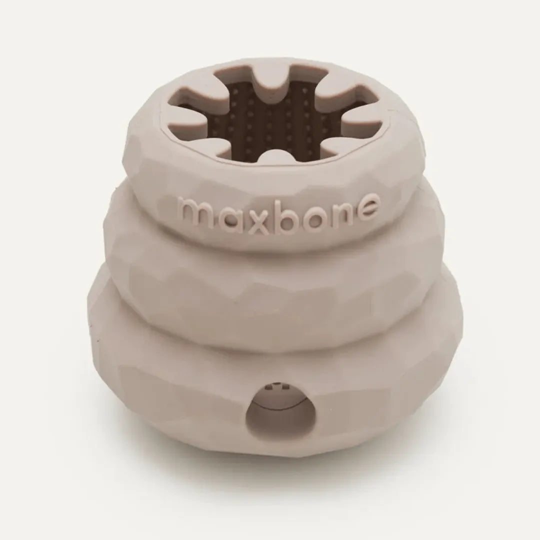 Beige silicone honeycomb-shaped enrichment dog toy, maxbone