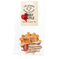 Grain-free waffle-shaped dog treat with chocolate drizzle and dried strawberry, Life Of Riley Doggy Waffle