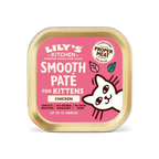 Pink foil-topped tray of Lily's Kitchen smooth chicken paté for kittens