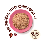 Pink plate of chicken paté with 'One Smitten Kitten Coming Right Up' text, Lily's Kitchen