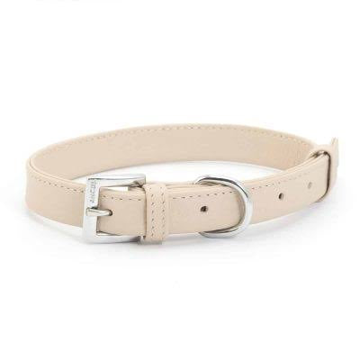 Cream leather dog collar with silver buckle, Soft Truffle