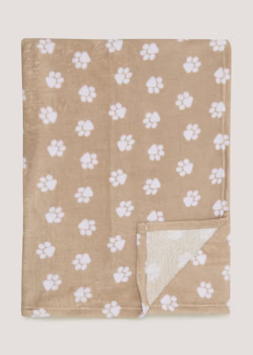 Beige Paw Print Fleece Blanket
