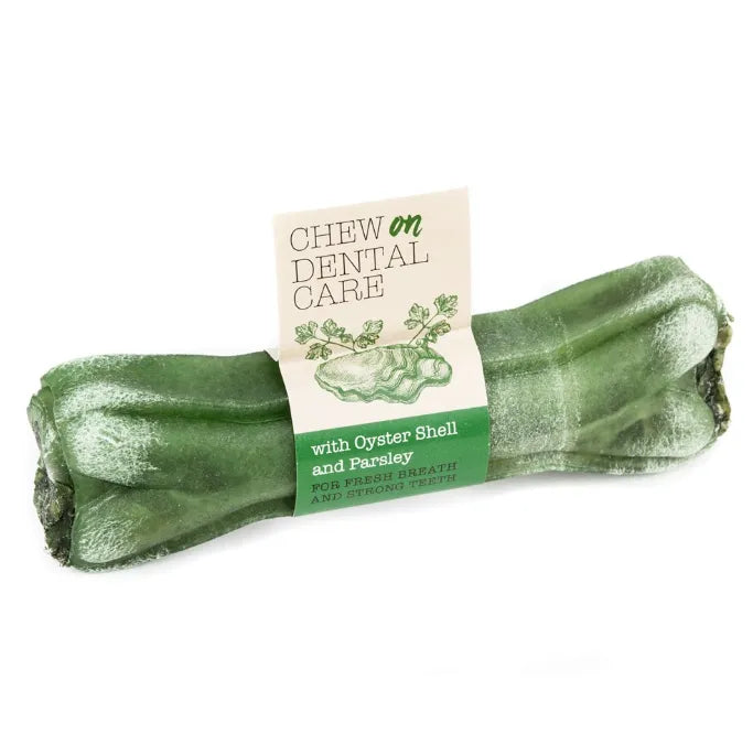 Green dental care dog chew bone with oyster shell and parsley, Great & Small Chew On
