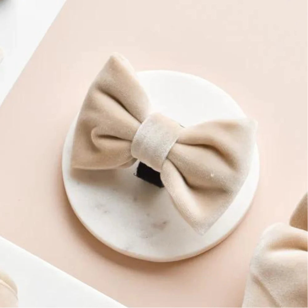 Champagne velvet dog bow tie collar accessory, Cocopup Luxe