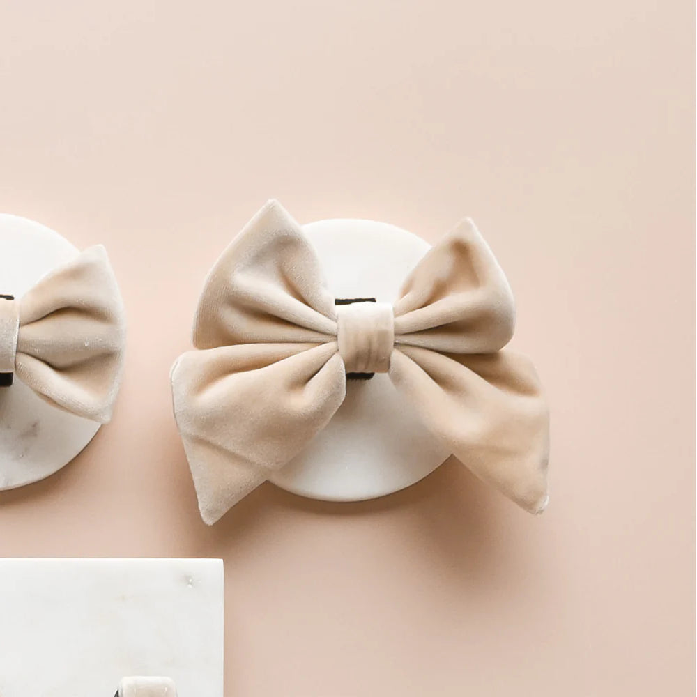 Champagne velvet sailor-style dog bow tie collar accessory, Cocopup Luxe