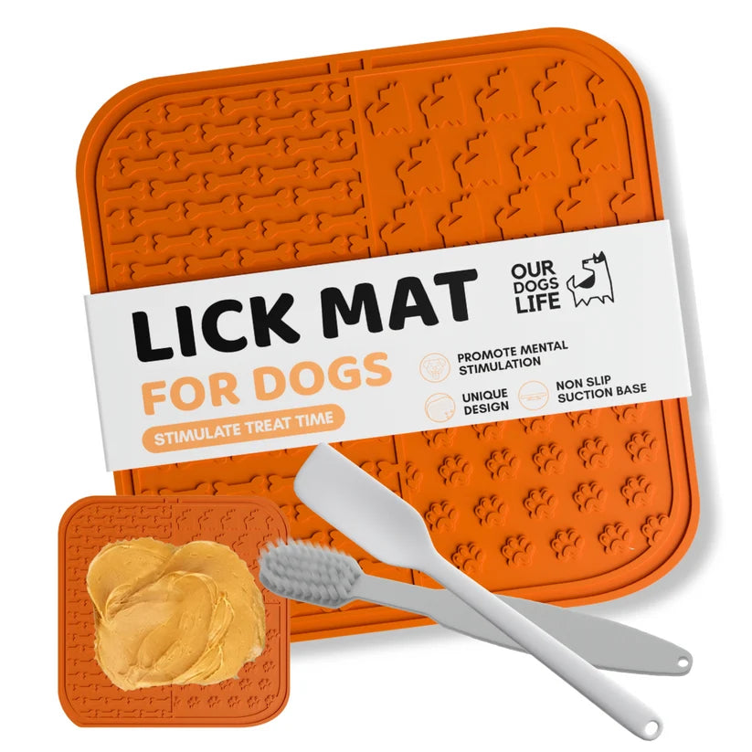 Lick Mat for Dogs with spreader and brush