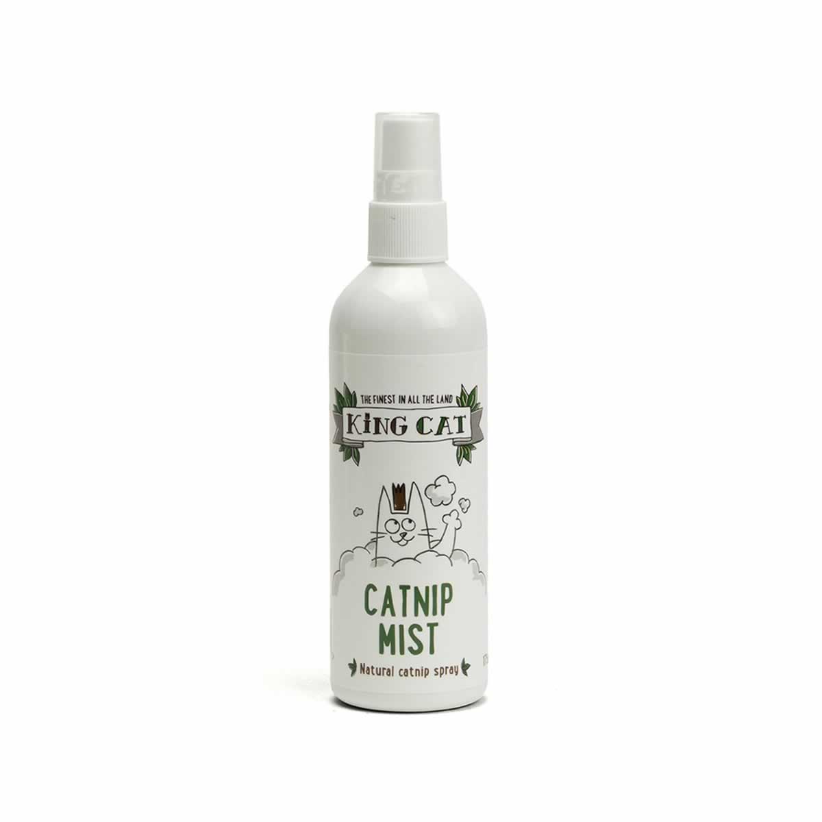 White spray bottle of King Catnip natural catnip mist for cats