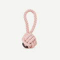 Light pink twisted cotton rope ball dog toy with loop handle, maxbone