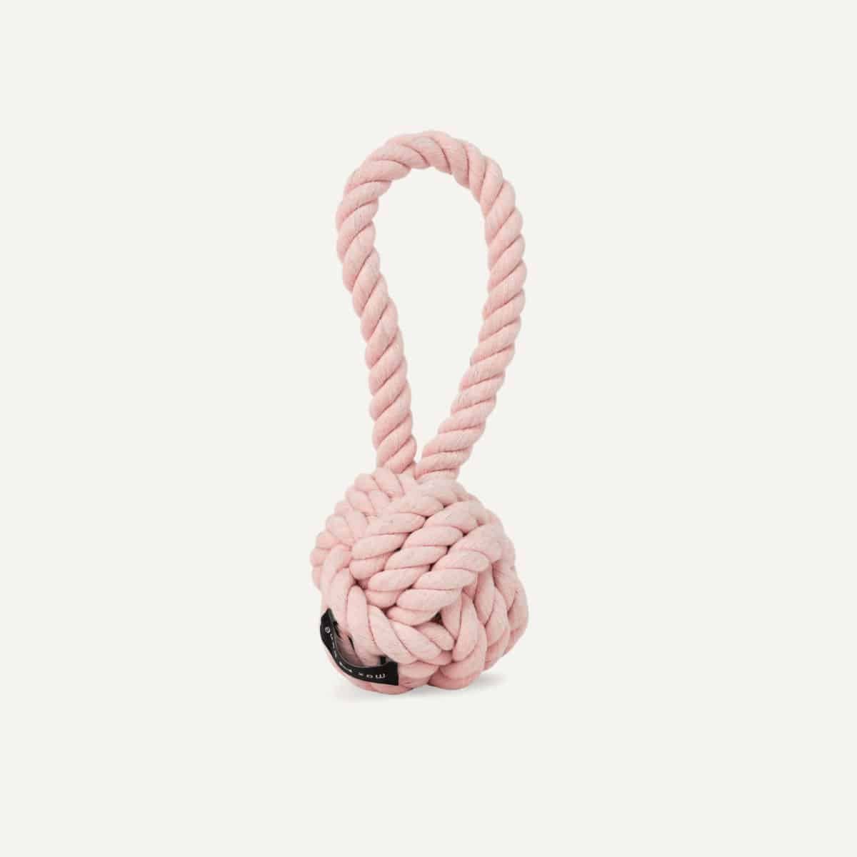 Light pink twisted cotton rope ball dog toy with loop handle, maxbone