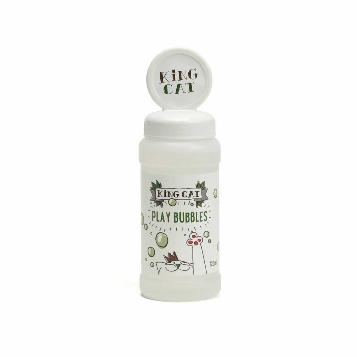 White bottle of King Catnip play bubbles for cats