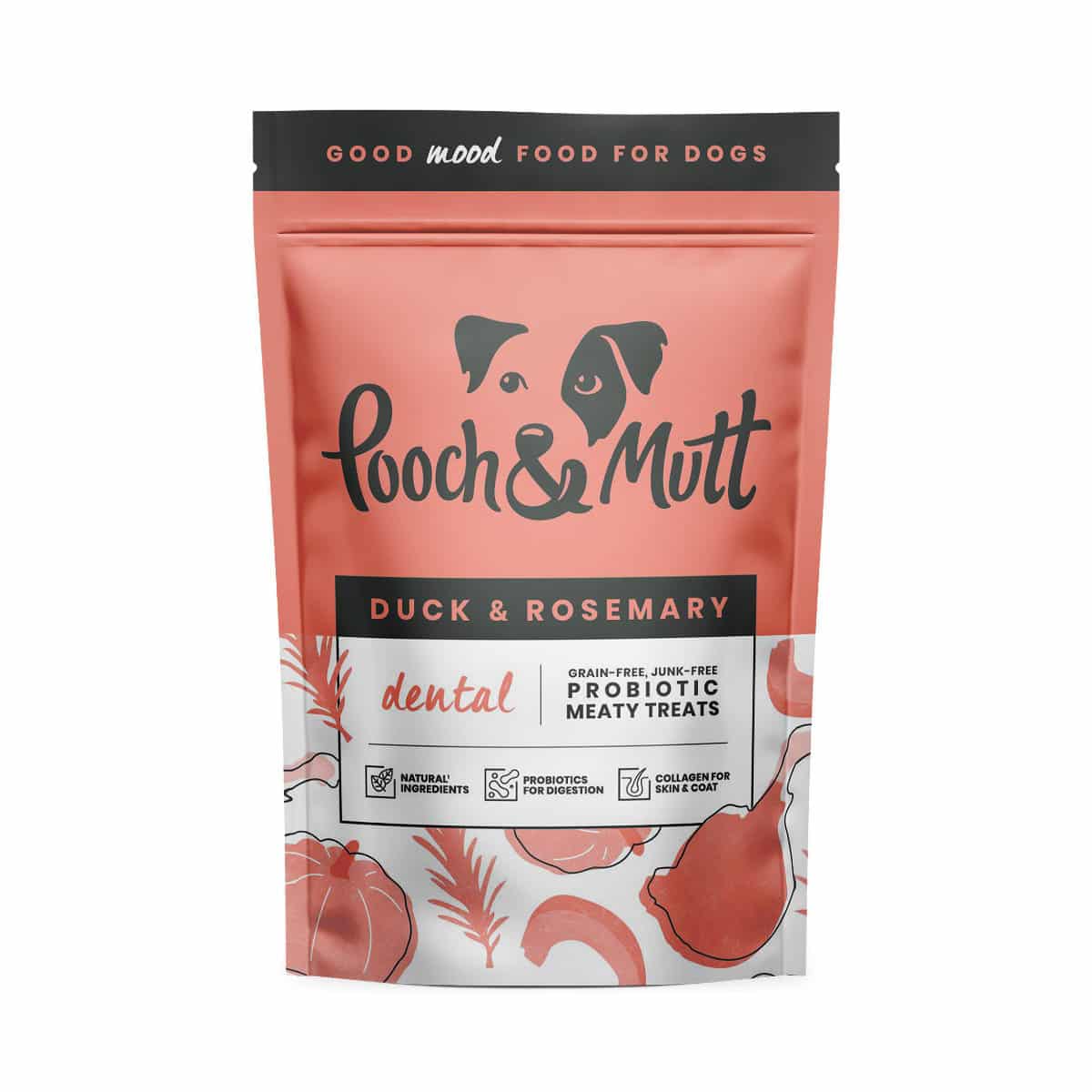 Coral Pooch and Mutt duck and rosemary dental dog treats pouch