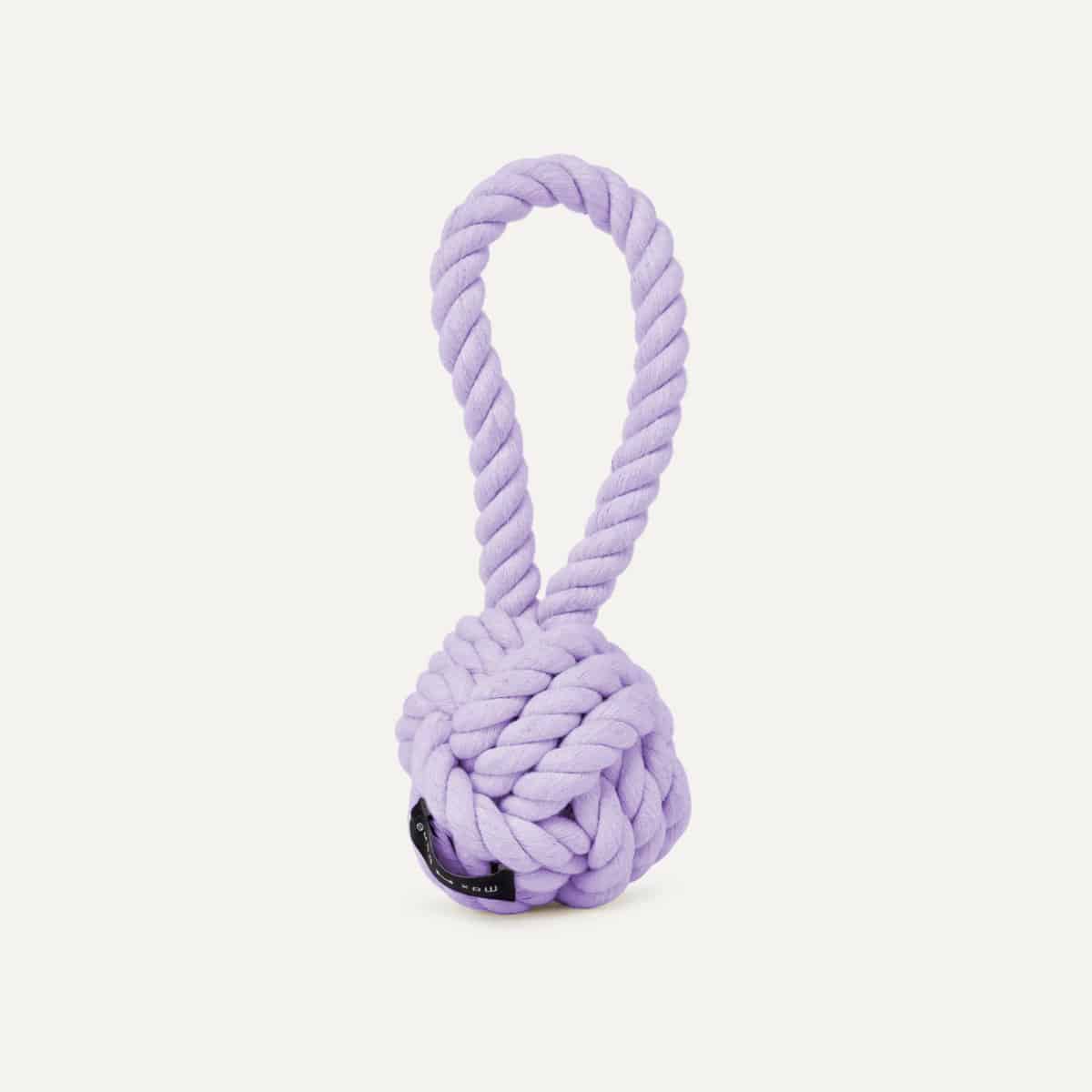 Lavender purple twisted cotton rope ball dog toy with loop handle, maxbone