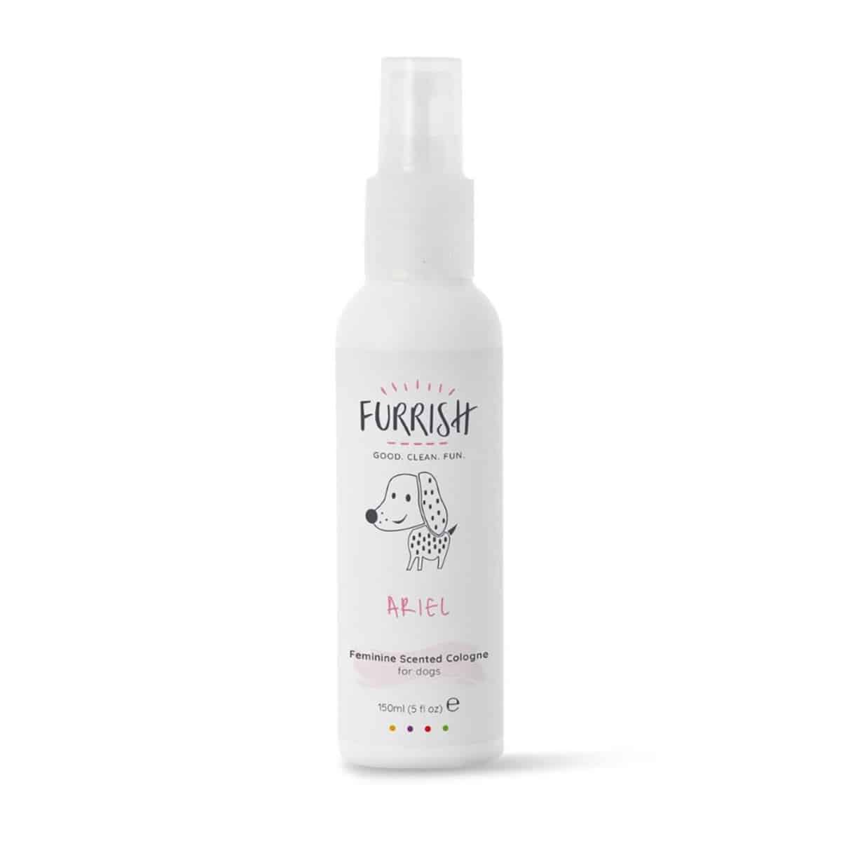White spray bottle of Furrish Ariel feminine scented dog cologne
