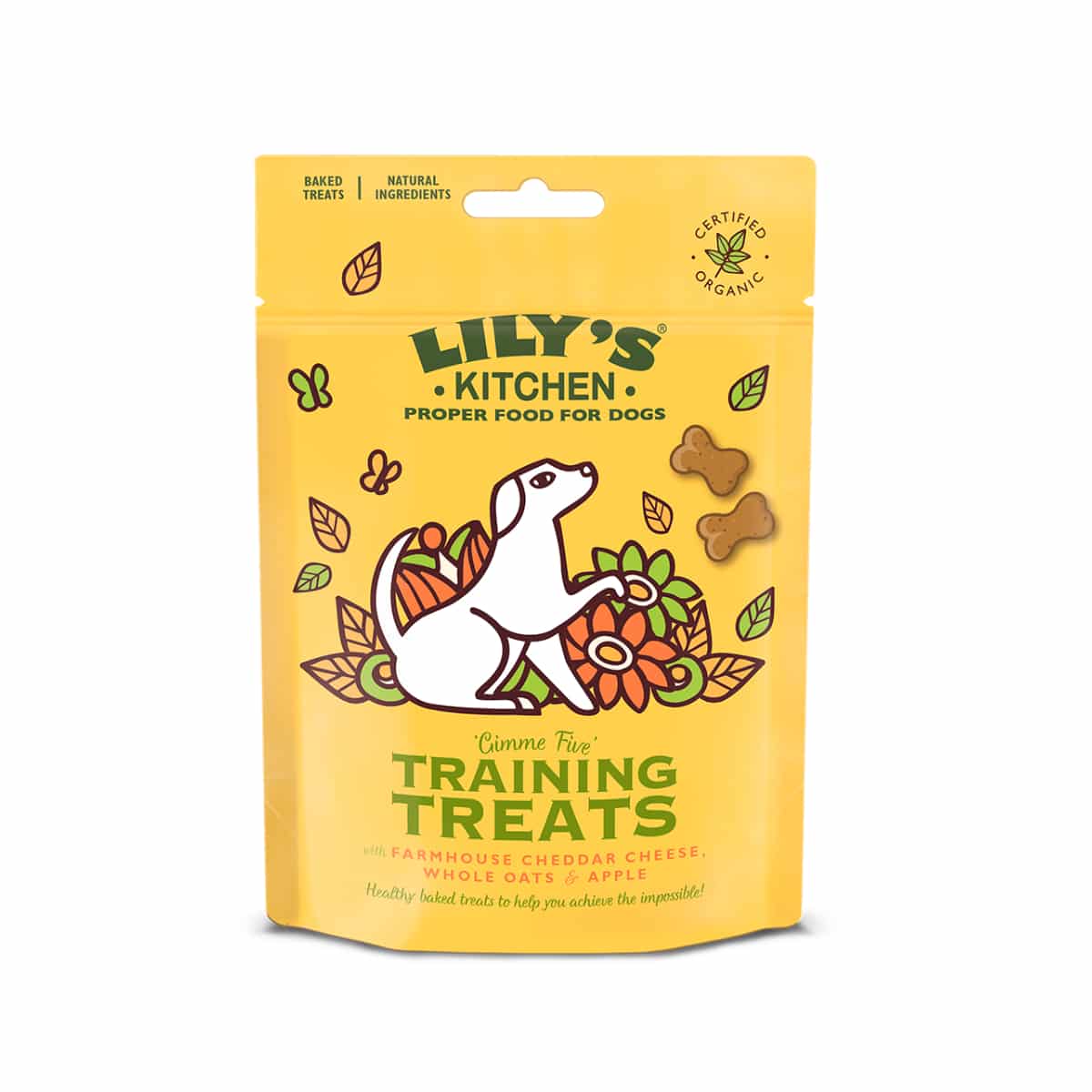 Yellow Lily's Kitchen organic training treats pouch, cheddar cheese and apple
