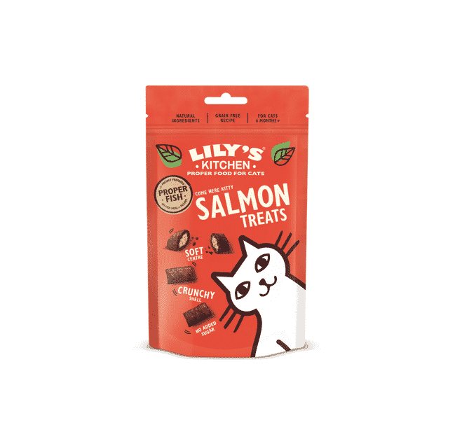 Red Lily's Kitchen salmon cat treats pouch, grain-free