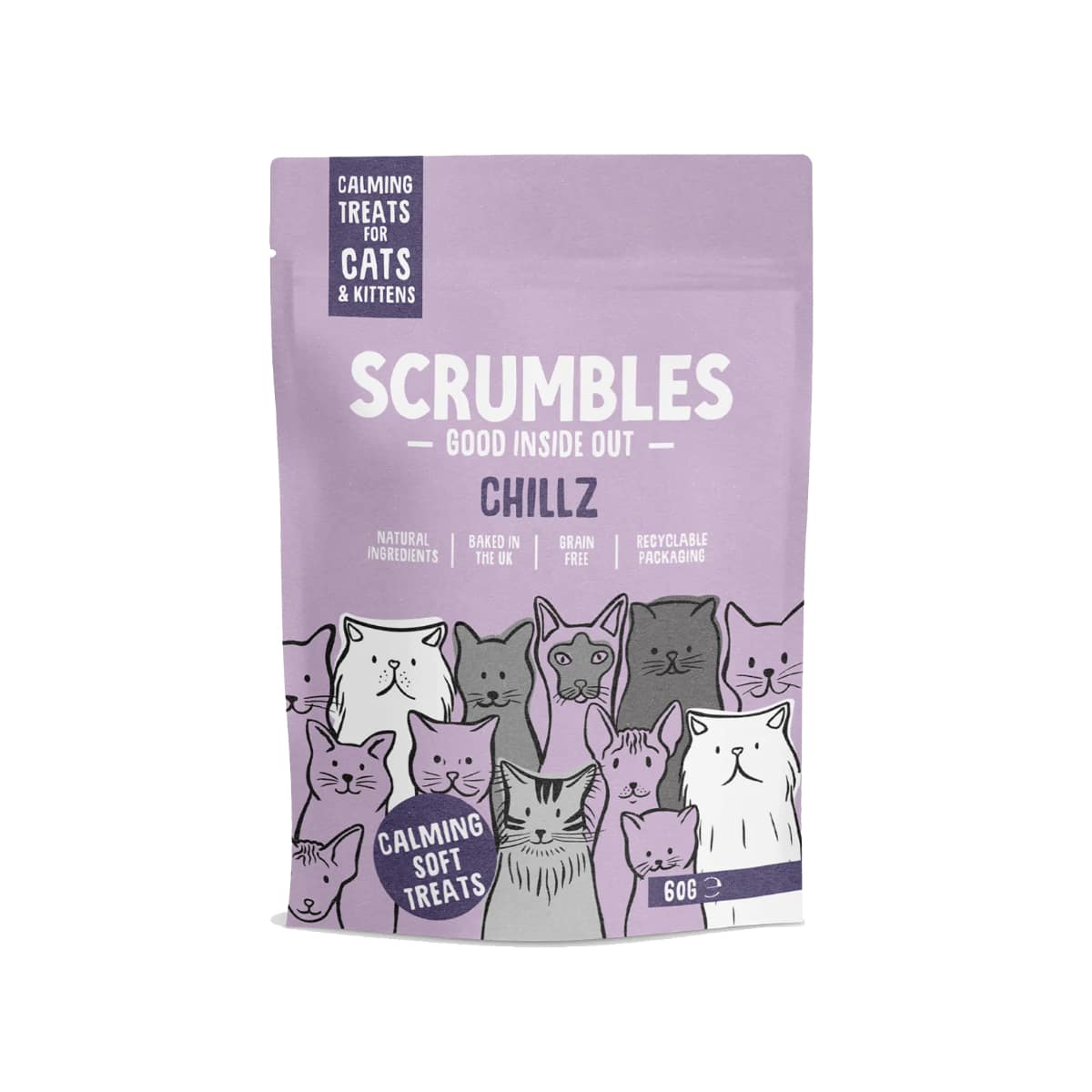 Purple Scrumbles Chillz calming soft treats pouch for cats and kittens