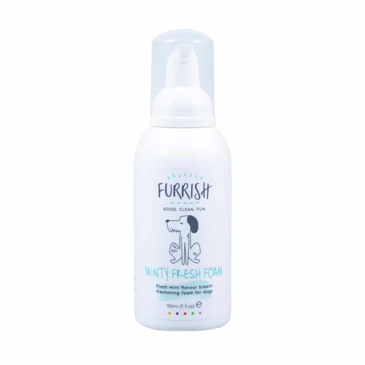 White pump bottle of Furrish Minty Fresh Foam dog breath freshener