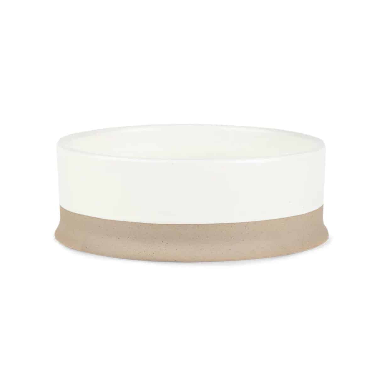 Cream and tan ceramic non-tip pet bowl with flared base, Scruffs Scandi