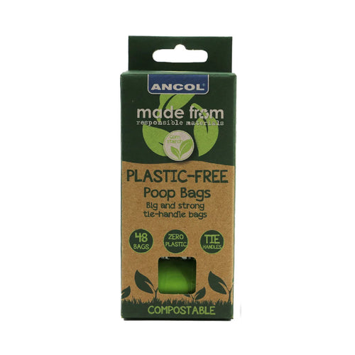 Green box of Ancol plastic-free compostable dog poop bags, 48 pack