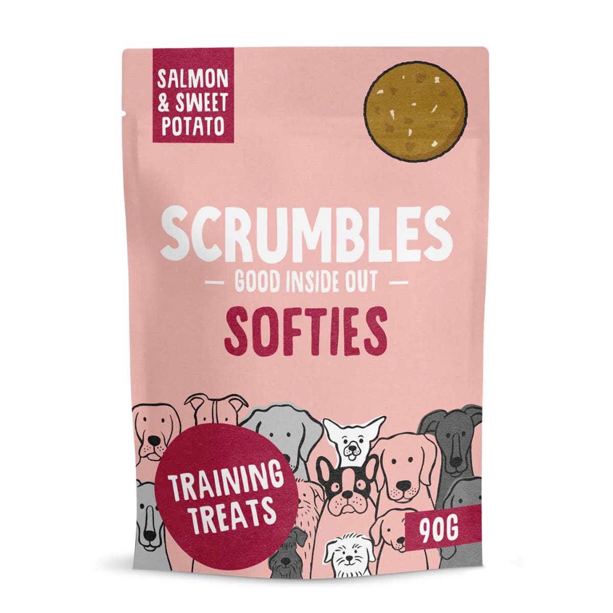 Pink Scrumbles Softies salmon and sweet potato dog training treats pouch