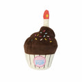 Plush cupcake dog toy with chocolate icing, sprinkles and candle, FuzzYard Birthday Pup