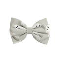 Grey fabric dog bow tie with white ghost print pattern, Halloween