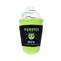 Plush green coffee cup dog toy with Frankenstein design, FuzzYard Monster Brew Halloween toy