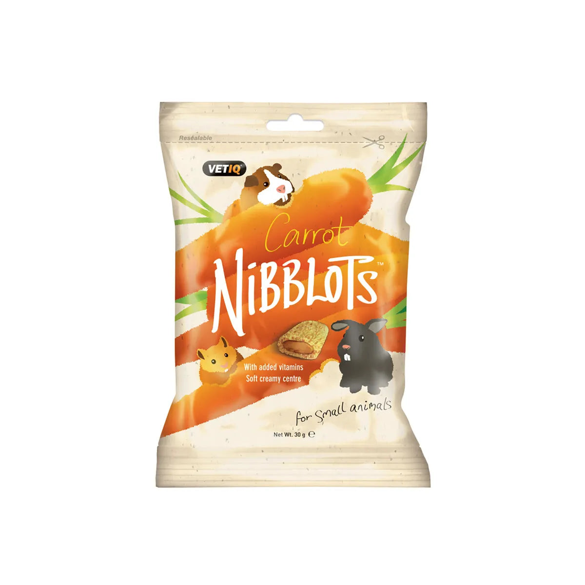 VetIQ Carrot Nibblots small animal treats pouch