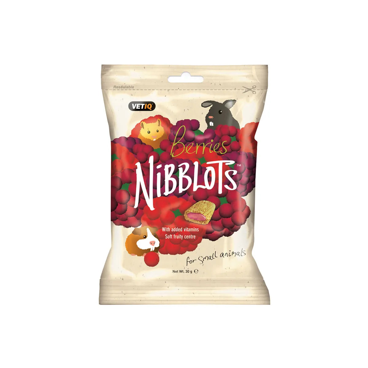VetIQ Berries Nibblots small animal treats pouch