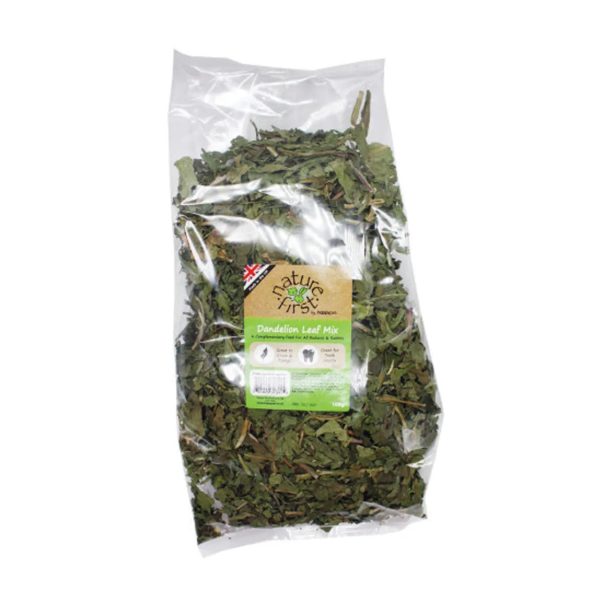 Clear pack of Nature First dried dandelion leaf mix for small pets