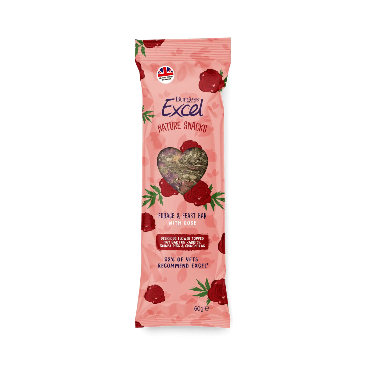 Pink rose print pack of Excel Forage and Feast hay bar for rabbits