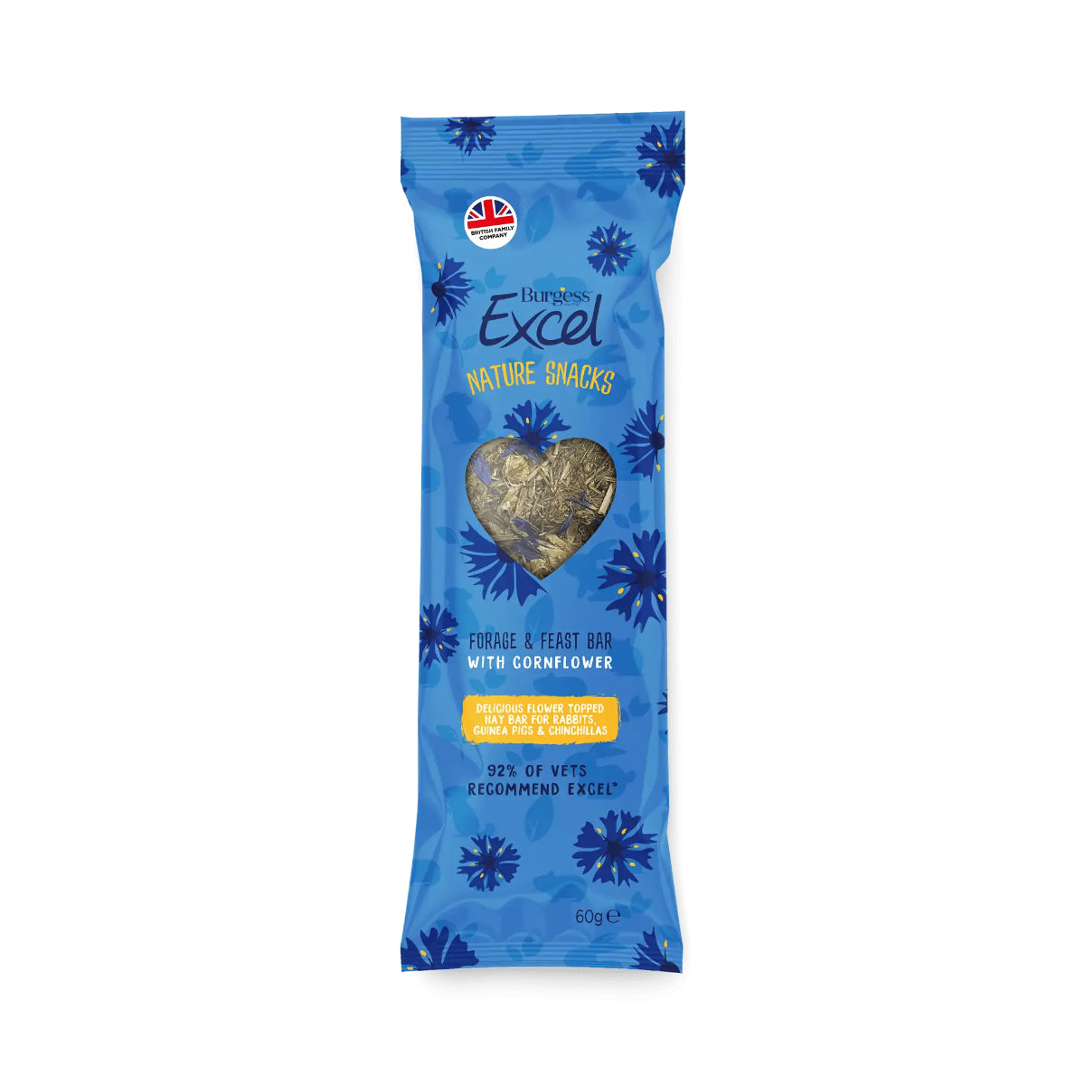 Blue cornflower print pack of Excel Forage and Feast hay bar for rabbits