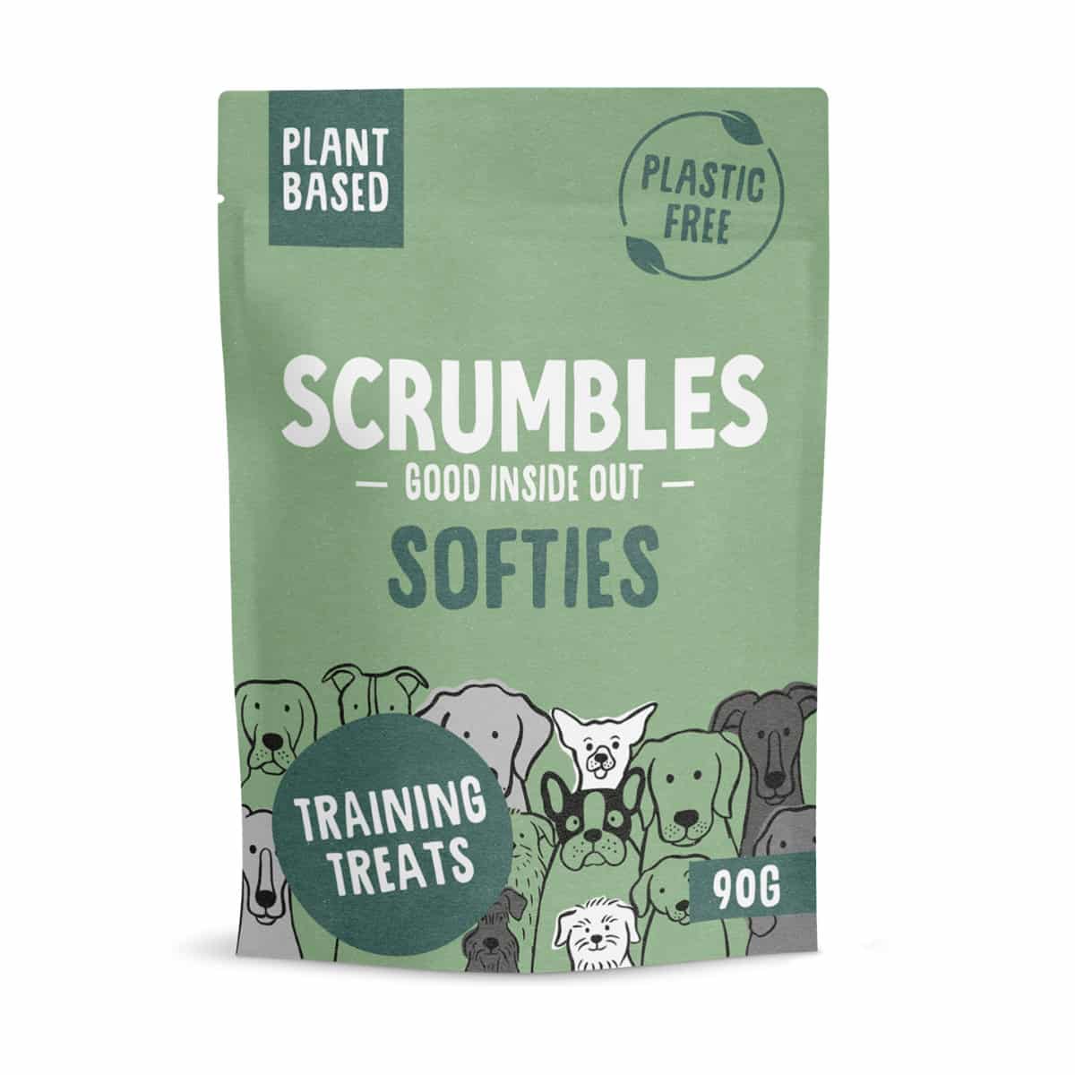 Green Scrumbles Softies plant-based dog training treats pouch