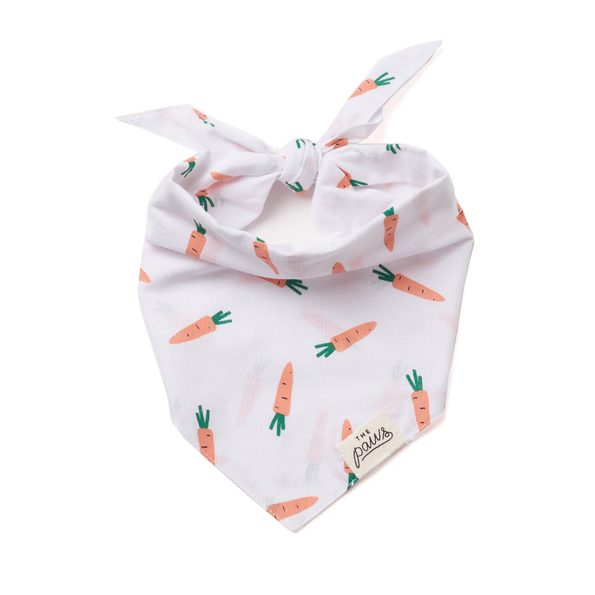 White dog bandana with orange carrot print pattern