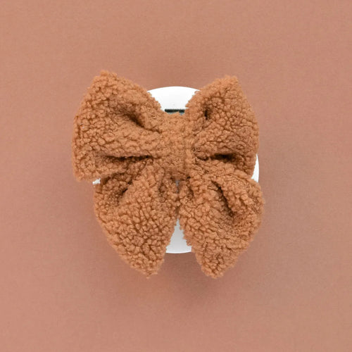 Brown teddy fleece sailor-style dog bow tie, Cocopup Paddington