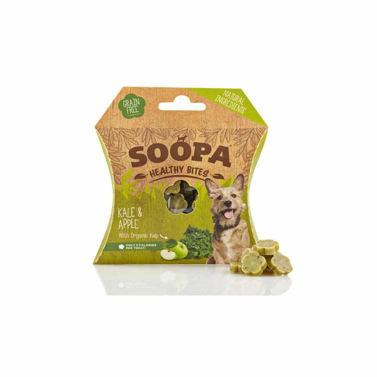 Soopa kale and apple healthy bites dog treats box with organic kelp
