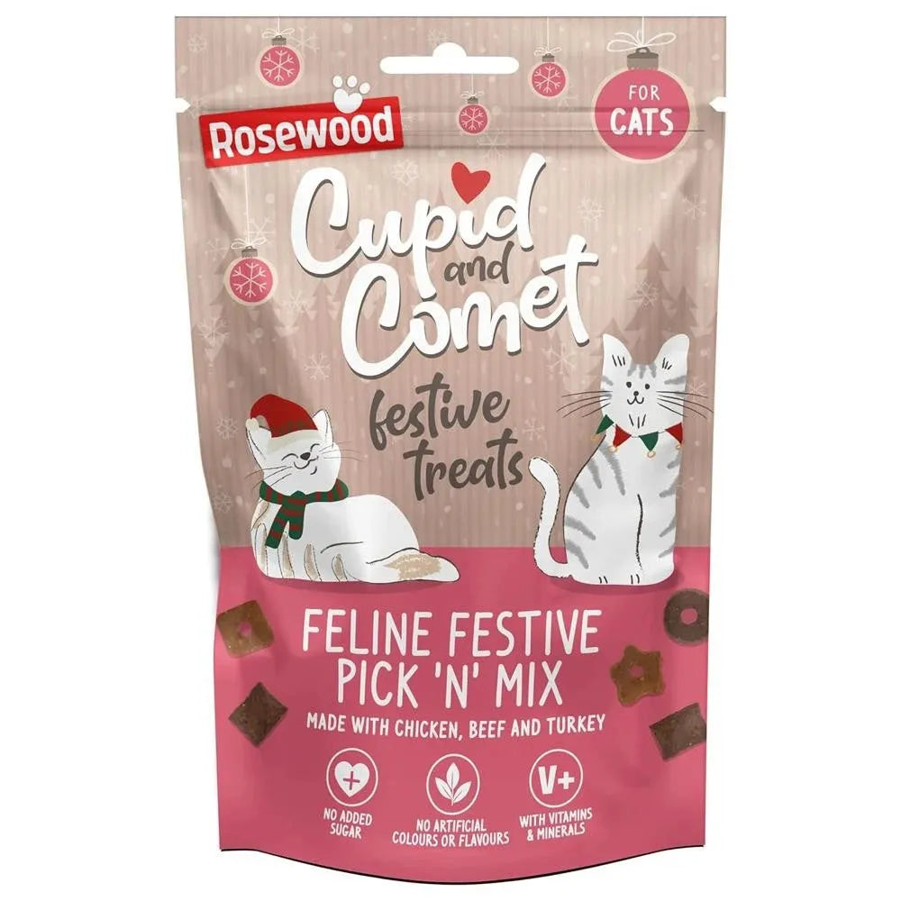 Pink Rosewood Cupid and Comet Feline Festive Pick 'N' Mix cat treats pouch